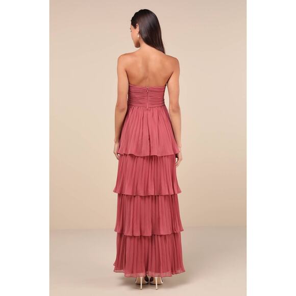NWT Lulus Seriously Sensational Rusty Rose Strapless Tiered Maxi Dress Wedding M - Picture 3 of 8